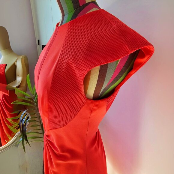 Ted Baker Dress Bright Coral Ruched Calf Length Sheath Ted Size 1 (US 4) - Picture 4 of 15